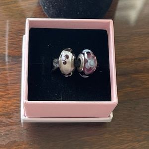 2 Pandora Moreno Glass Purple Floral Charms